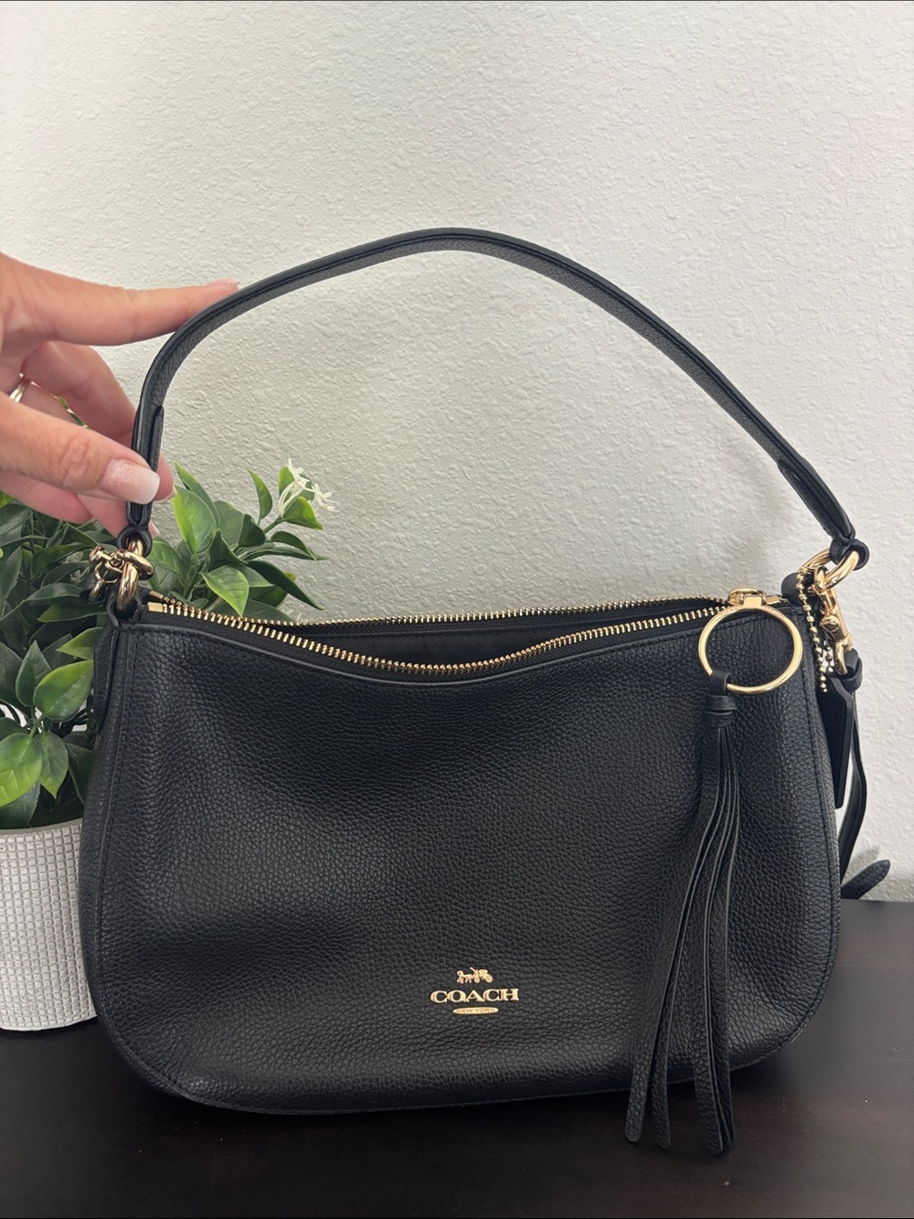 Coach Black Leather Shoulder Bag with Gold Accents NWOT - Picture 4 of 9